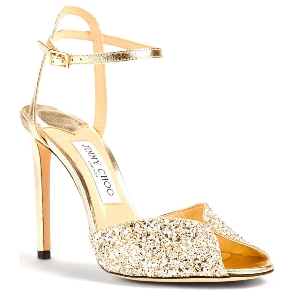 Jimmy Choo new in box size 38/8 glitter & Metallic leather heel stiletto sandal